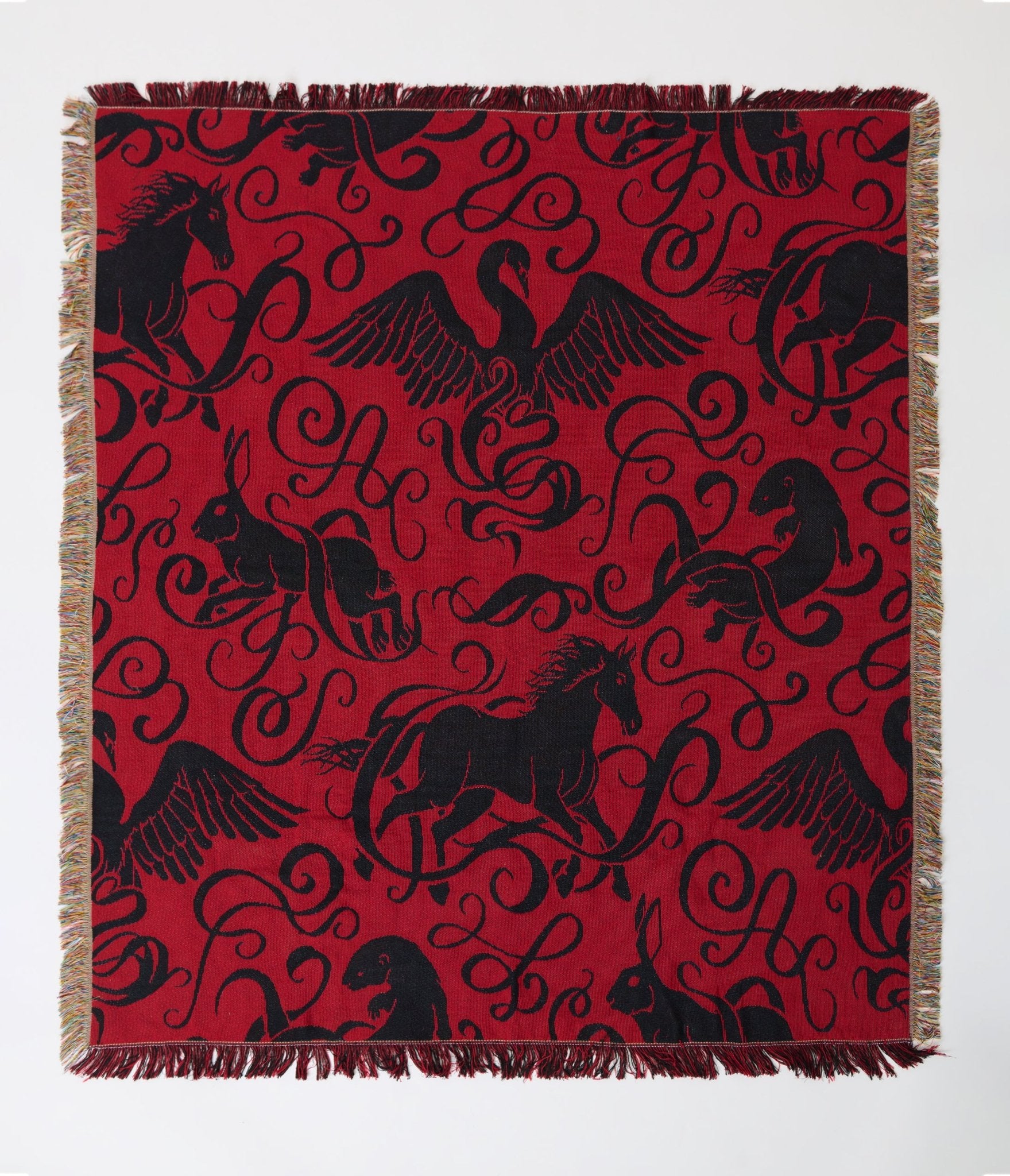 Harry Potter x Unique Vintage Burgundy Patronus Fringe Blanket