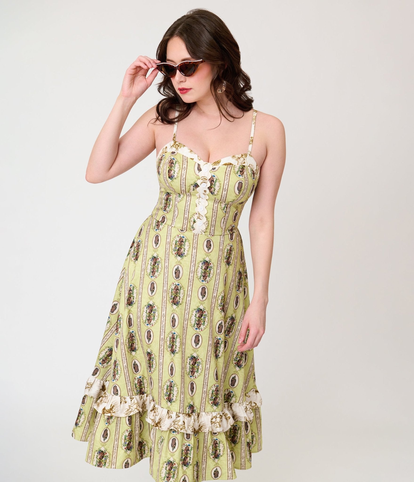 Harry Potter x Unique Vintage Green Herbology Sweetheart Swing Dress