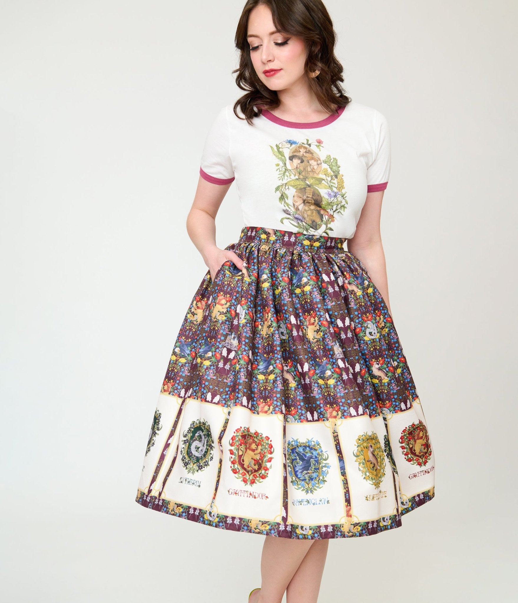 Harry Potter x Unique Vintage Hogwarts House Crests Gellar Swing Skirt