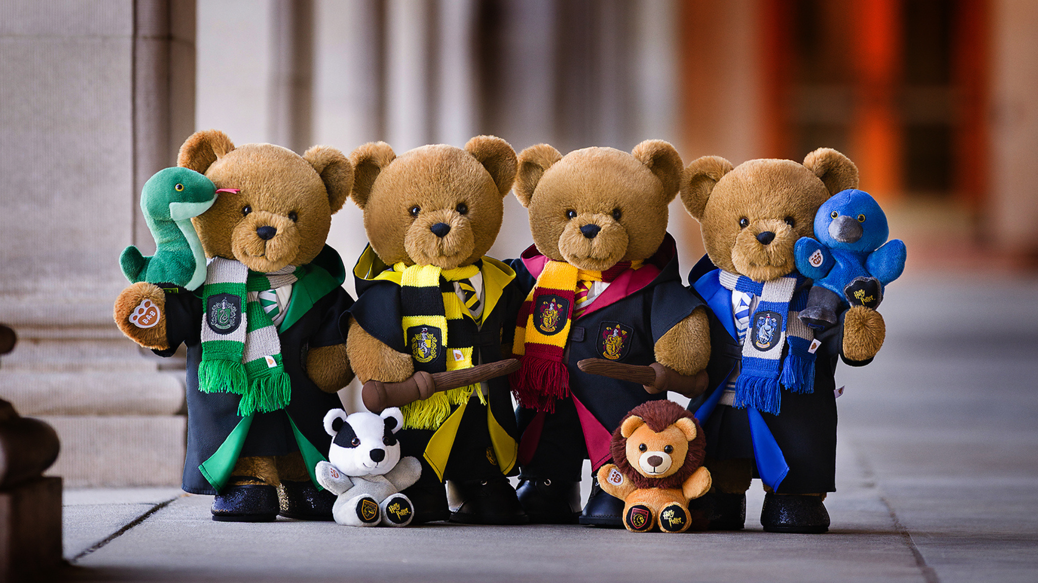 Build-A-Bear Workshop's new Harry Potter collection, featuring the Harry Potter Bear and Hogwarts house plush